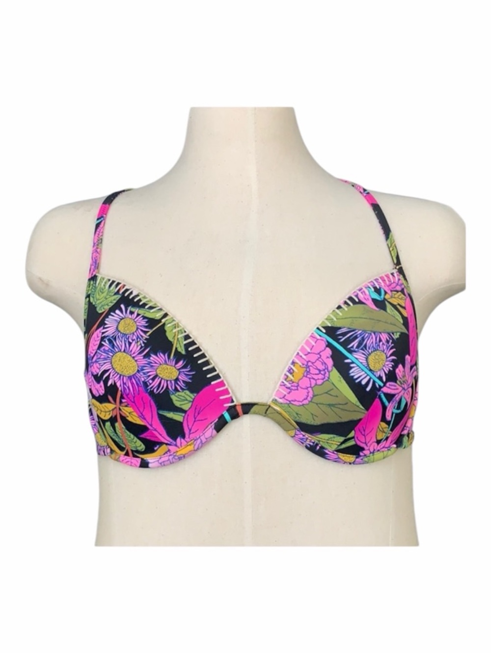 Victoria’s Secret Tropical Print Push-up Underwire Crochet Back Bikini Top